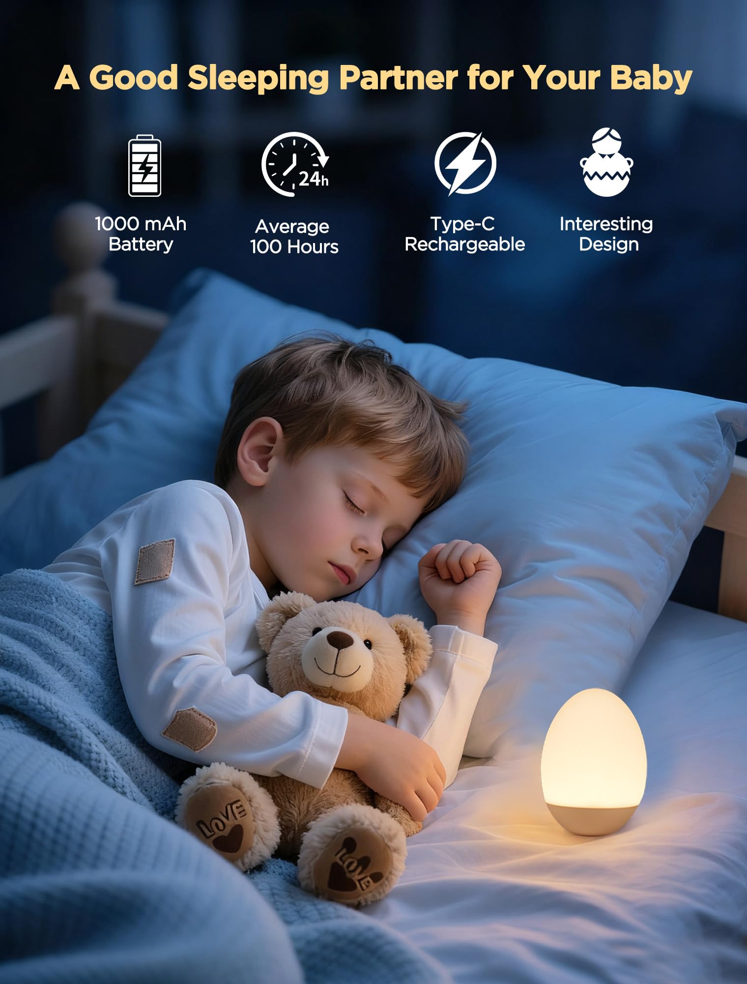FNMYCO Egg Light rechargeable-battery enables cordless use during trips or camping