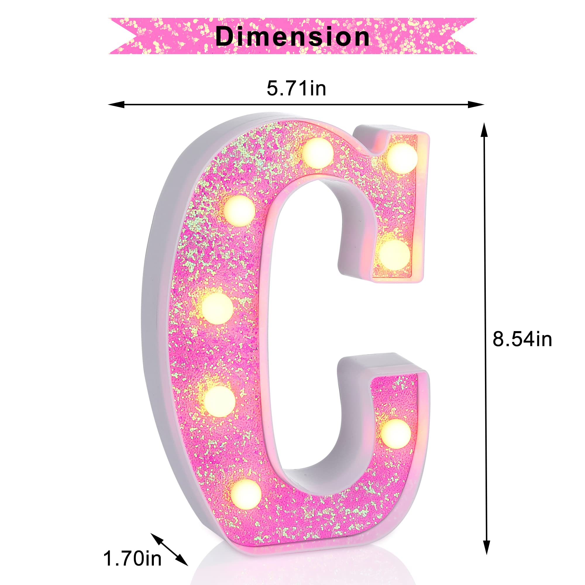 Foaky plastic letters powered by 2 AA batteries for flexible placement.