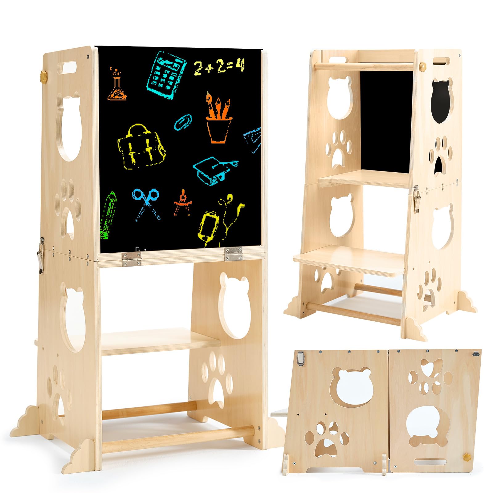 FOBIG collapsible toddler step stool with chalkboard boosts learning and creative play at kitchen counter