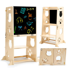 FOBIG collapsible toddler step stool with chalkboard boosts learning and creative play at kitchen counter