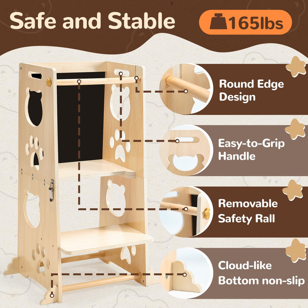 FOBIG toddler stool with safety rail keeps children secure while reaching counters