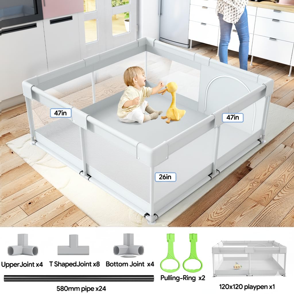 Fodoss 47x47in playpen setup, portability for small apartments.