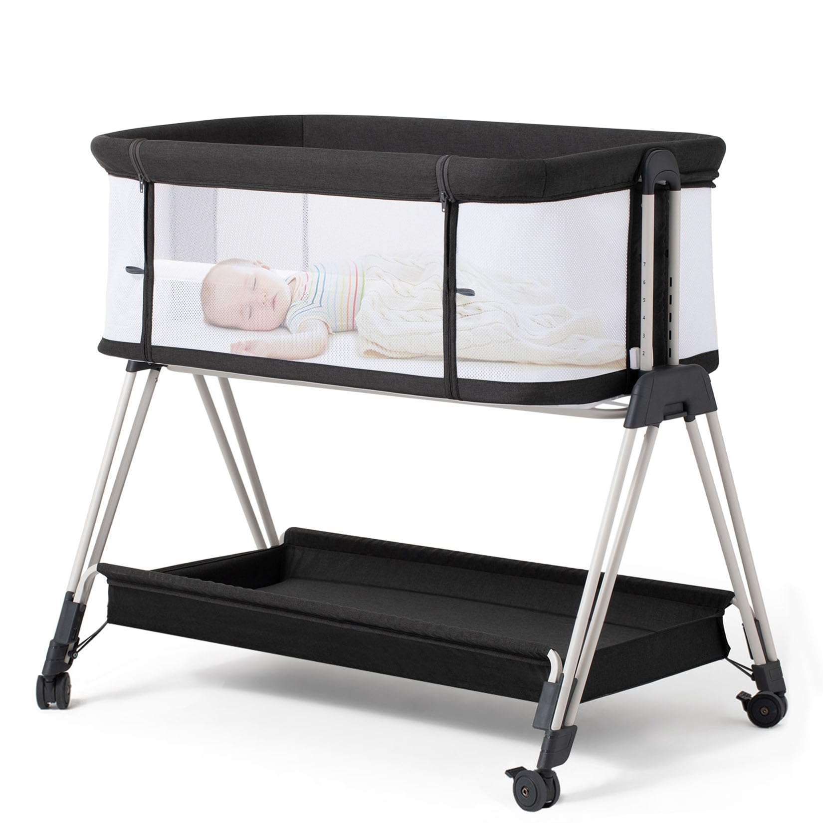 Fodoss baby bassinet with mesh sides supports airflow and easy nighttime observation.