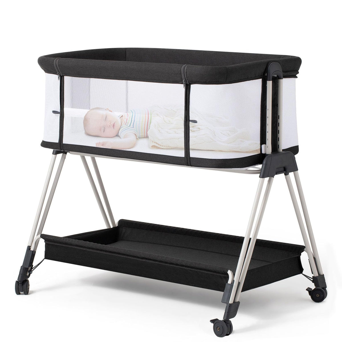 Fodoss baby bassinet with mesh sides supports airflow and easy nighttime observation.
