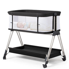 Fodoss baby bassinet with mesh sides supports airflow and easy nighttime observation.