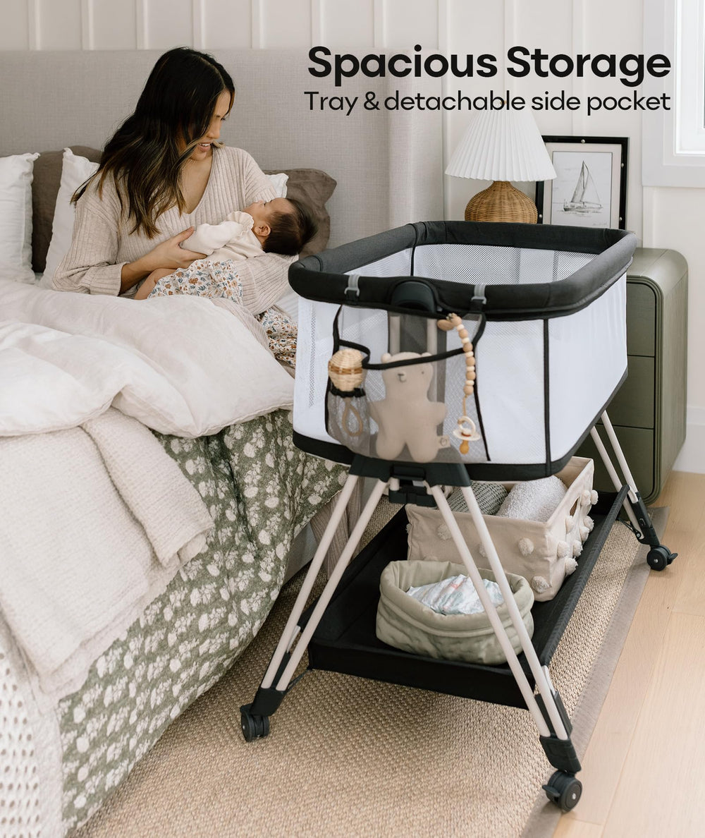 Fodoss storage tray keeps diapers and essentials within easy reach during feeds.