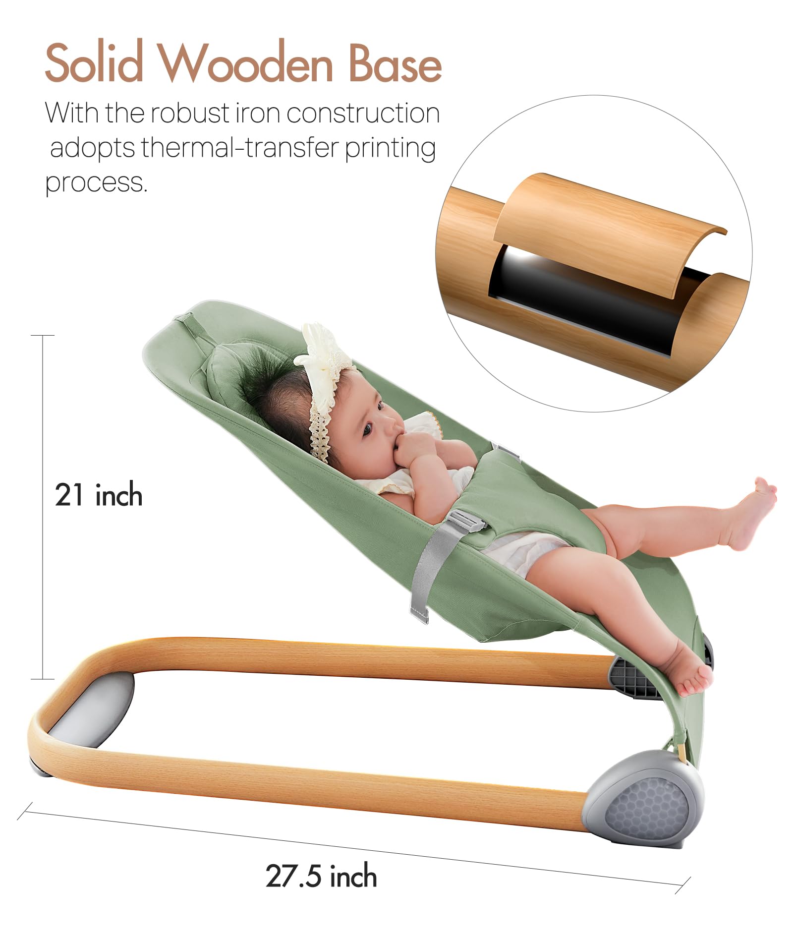 Fodoss baby bouncer ergonomic design with removable headrest for proper support.