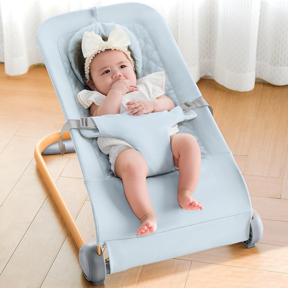 Fodoss Baby Bouncer front blue view for portable comfort.