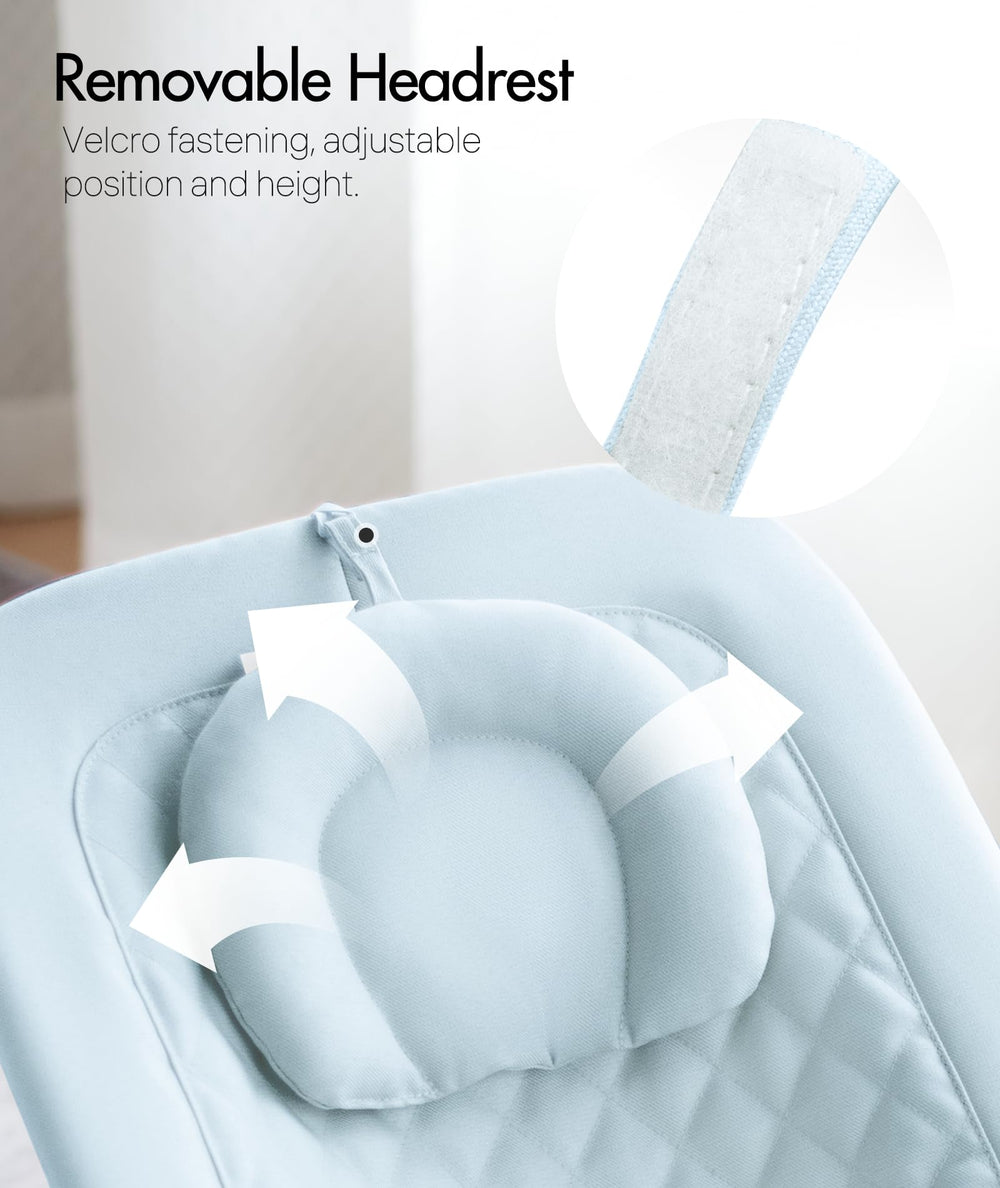 Fodoss Baby Bouncer seat closeup blue shows comfy design.