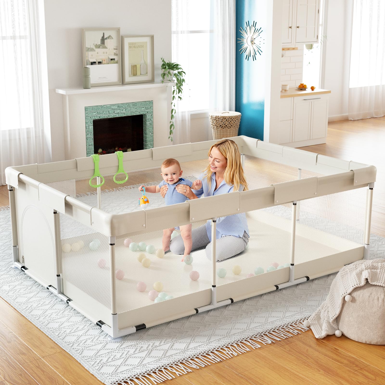 Fodoss baby playpen 360-degree mesh keeps baby visible for peace of mind.