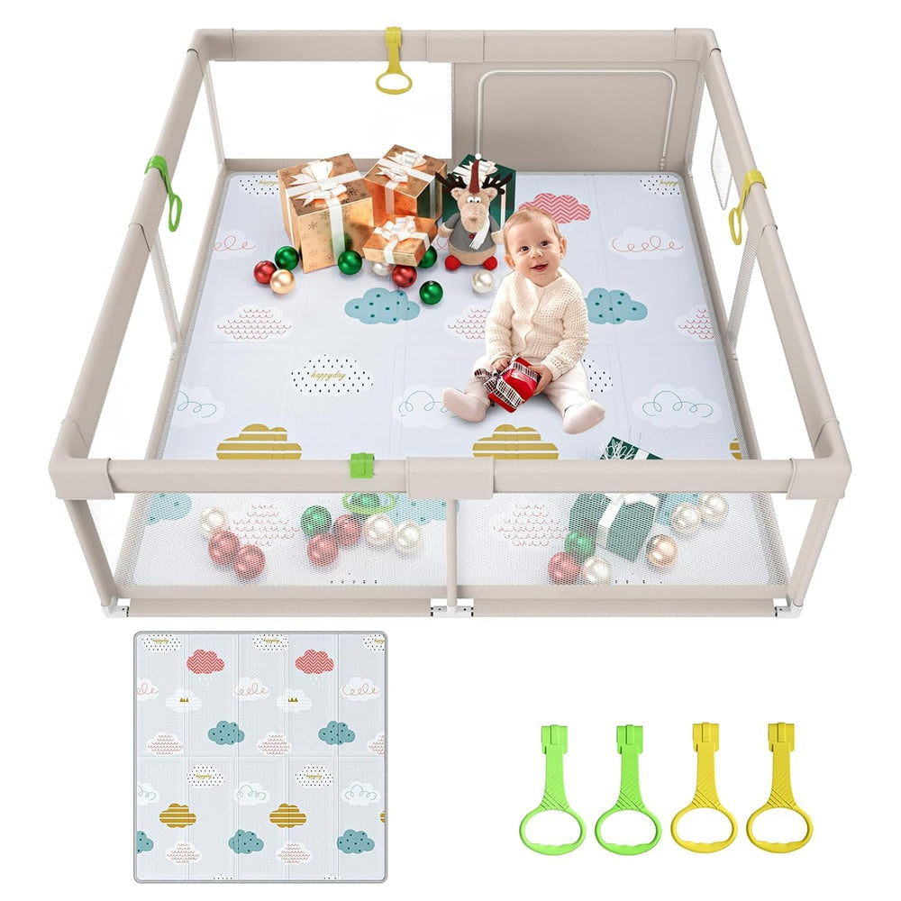 Fodoss baby playpen 59x59 setup provides safe supervision for multiple babies