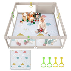 Fodoss baby playpen 59x59 setup provides safe supervision for multiple babies