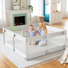 Fodoss baby playpen assembled, showing a safe, roomy play space.