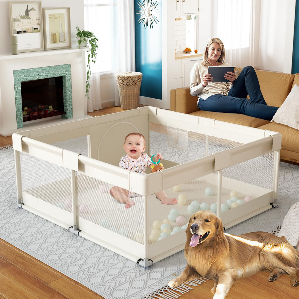 Fodoss Beige Baby Playpen blends with home decor for safe play