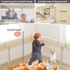 Fodoss baby playpen beige living room setup showing cozy contained play space.