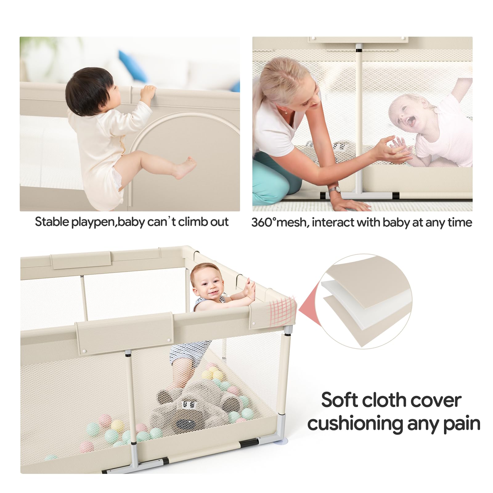 Fodoss baby playpen bottom suction demonstrates stable setup during playtime.