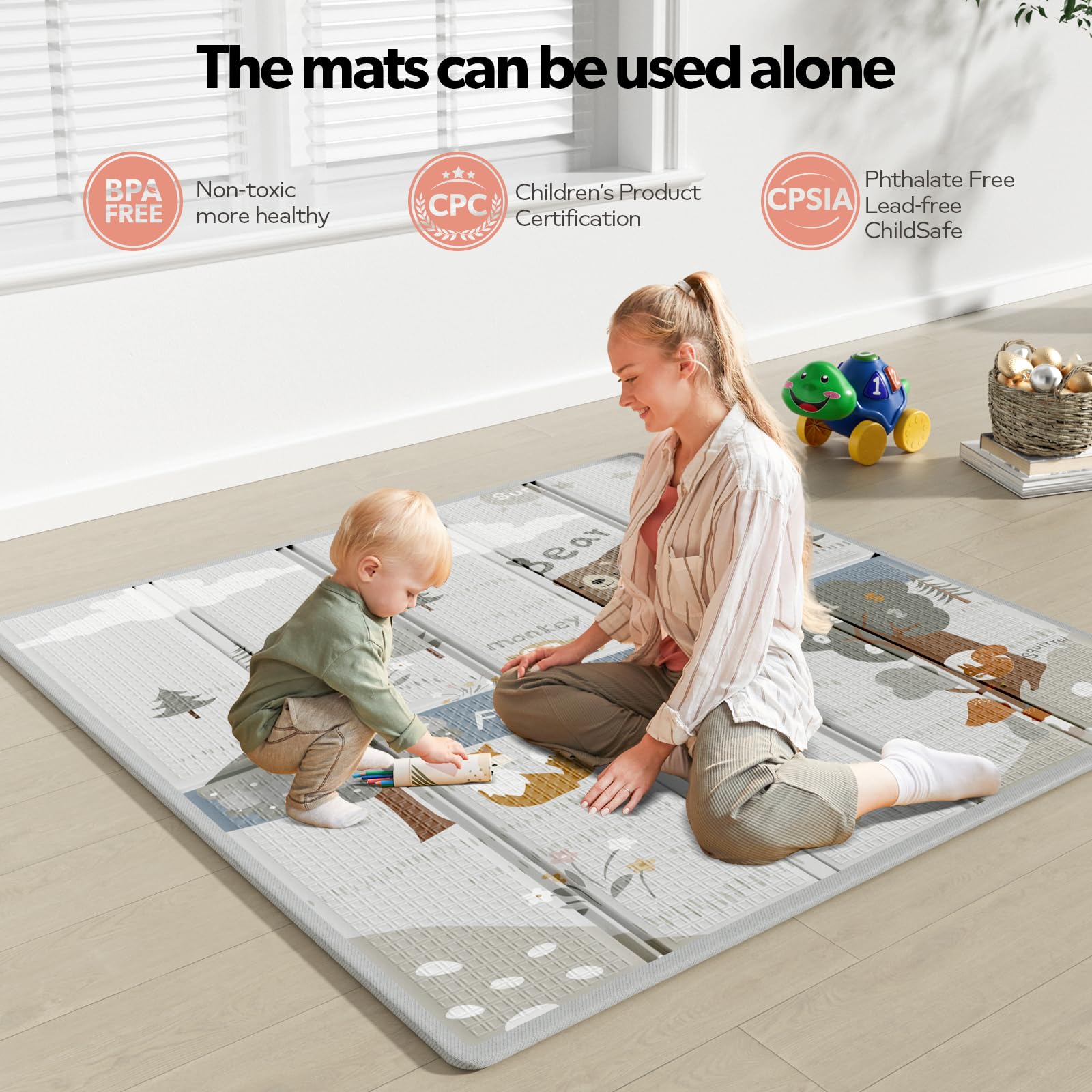 Fodoss baby playpen soft mat foldable image emphasizes easy cleaning and safety.