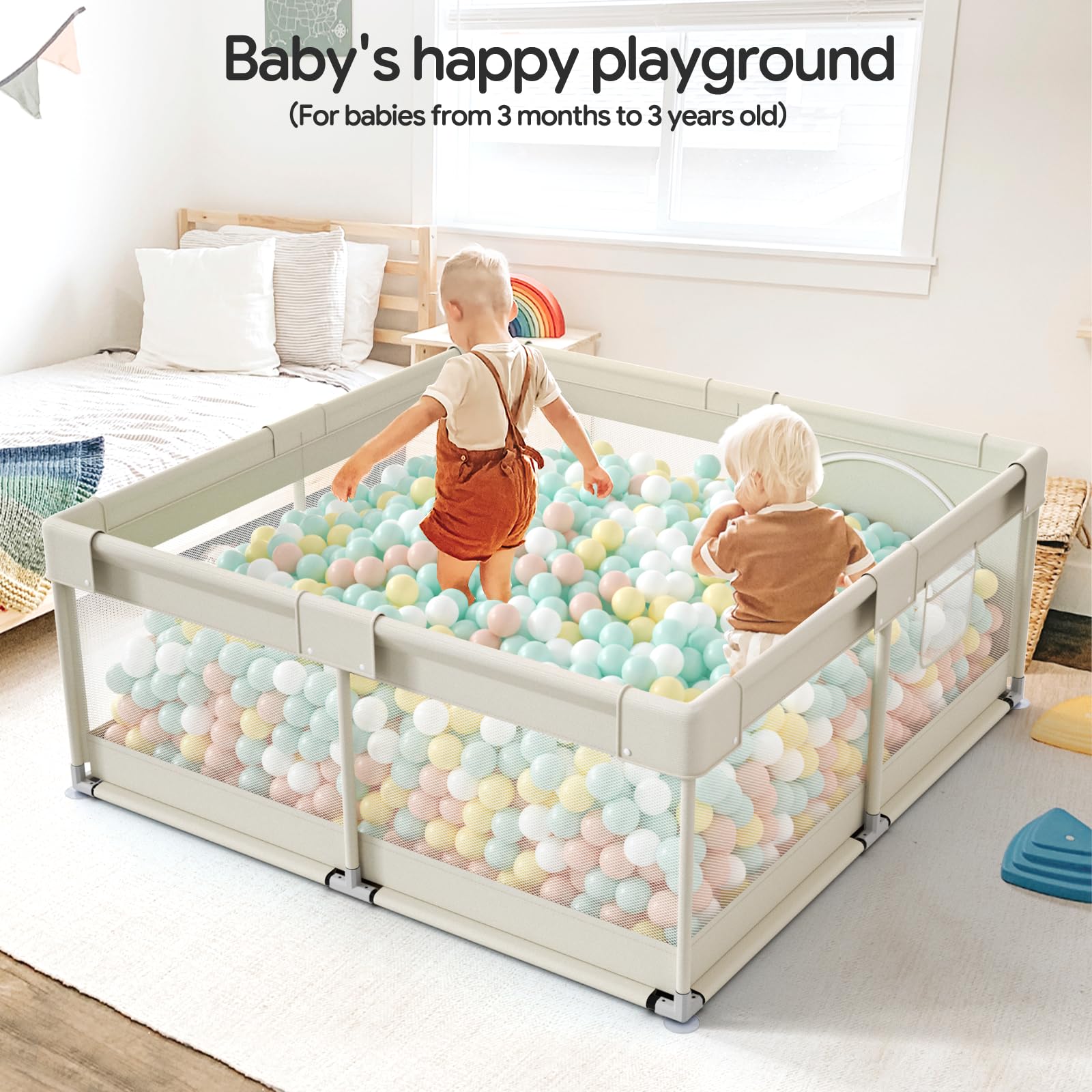 Fodoss Playpen suction cups secure base on wood or tile floors