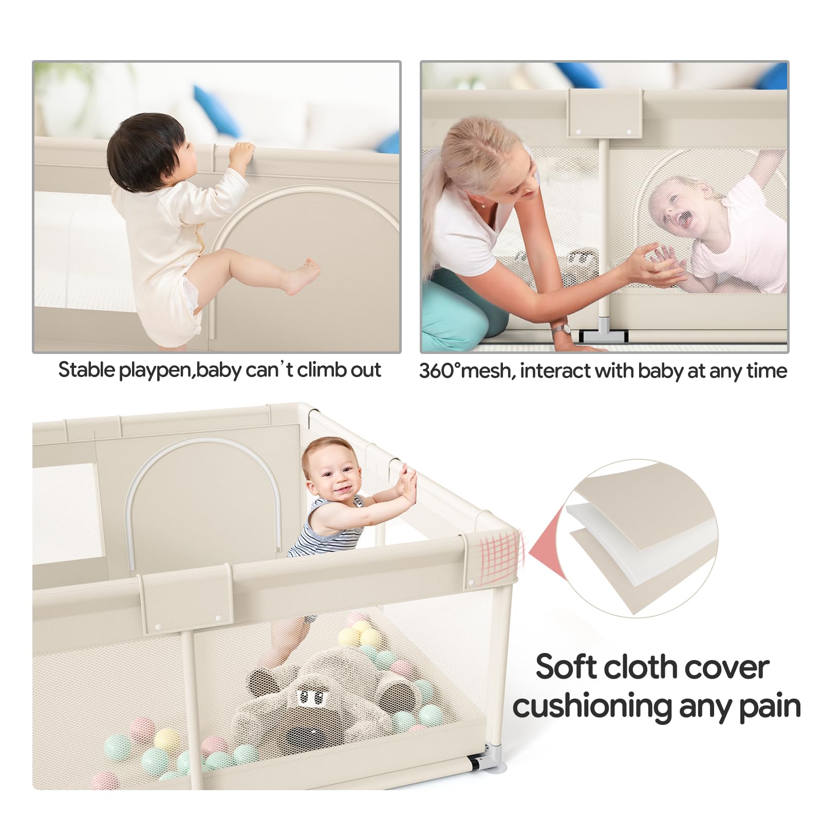 Fodoss Baby Playpen zipper door for easy access by caregiver