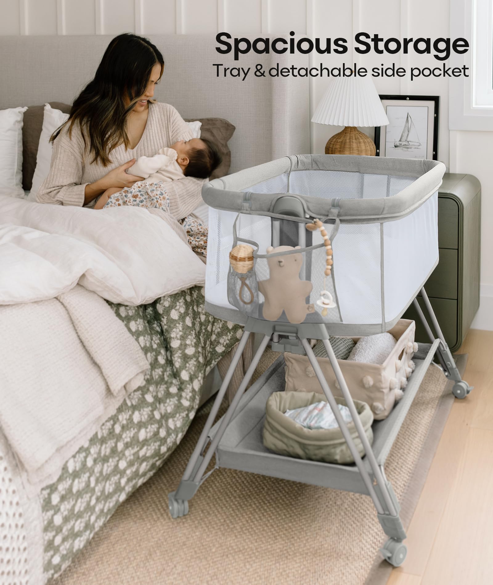 fodoss Bedside Bassinet full mesh for visibility and airflow