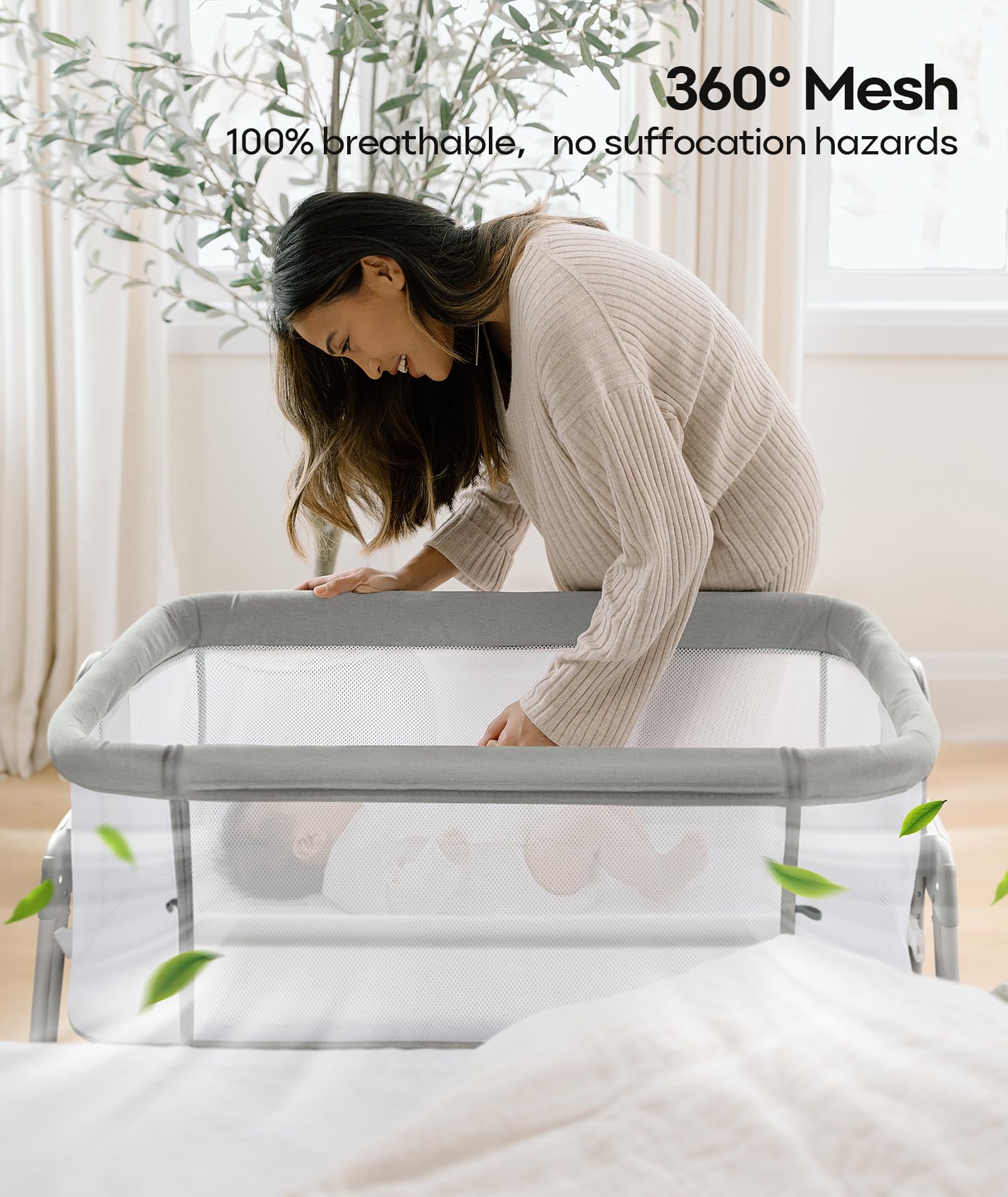 fodoss Bedside Bassinet height-adjustable design fits most beds for ideal reach
