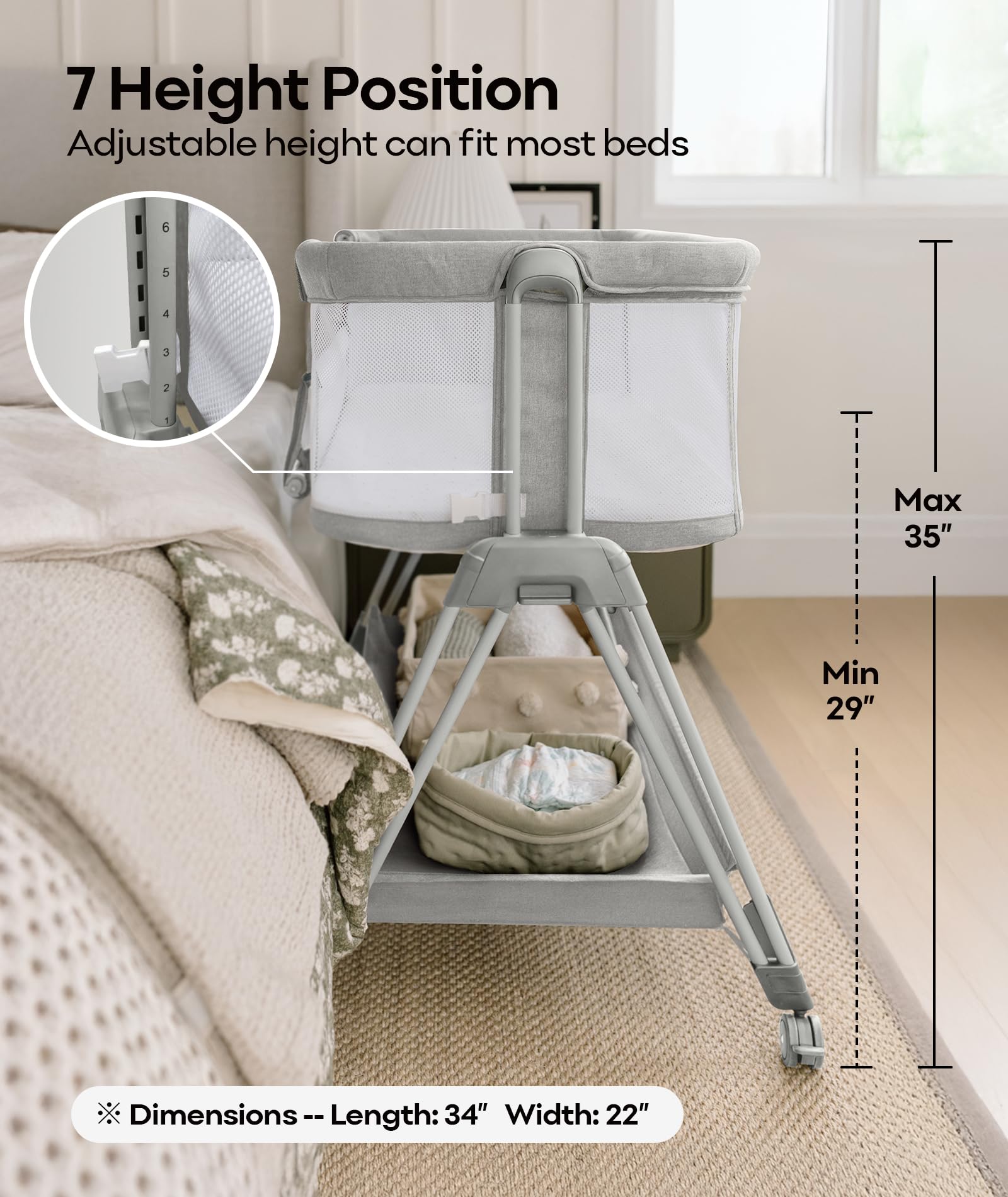 fodoss Bedside Bassinet lockable wheels for easy mobility