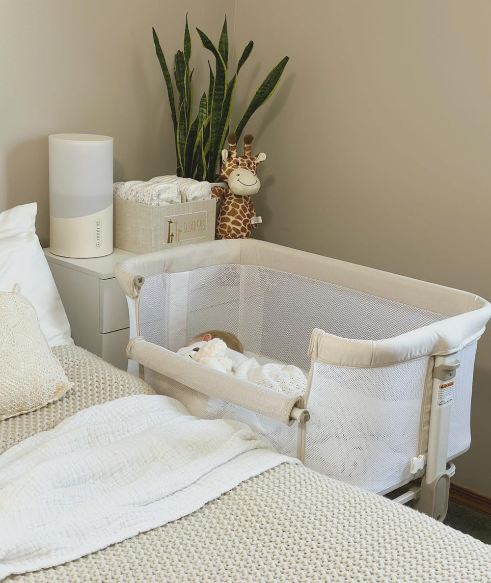 Fodoss beige bedside bassinet—neutral style fits modern nurseries