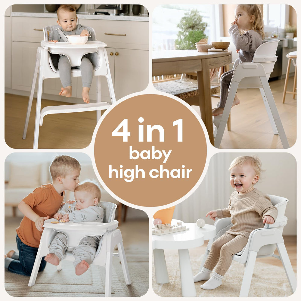 Fodoss folded high chair demonstrating space-saving, easy storage.