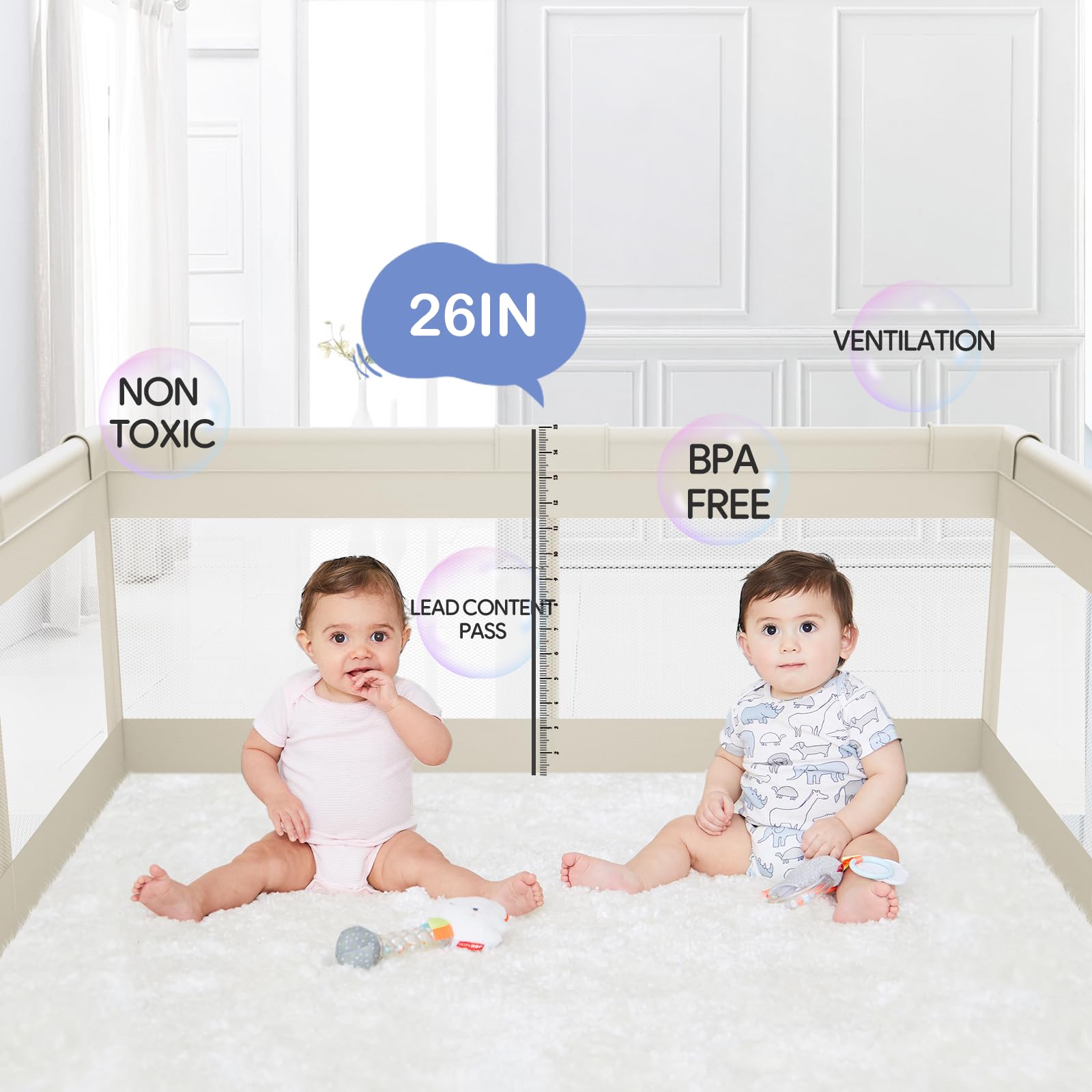 Fodoss Playpen mesh sides improve supervision and airflow during playtime