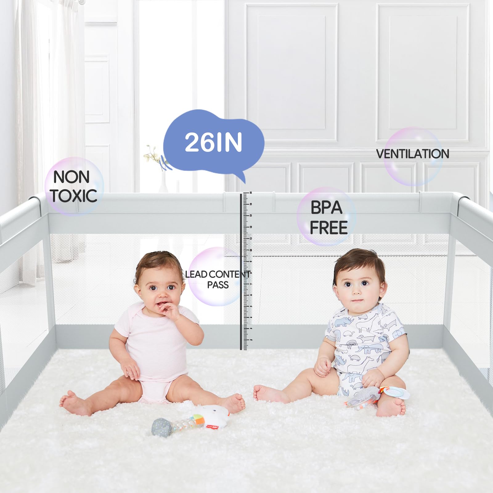 Fodoss playpen with mesh sides for visibility and interaction.