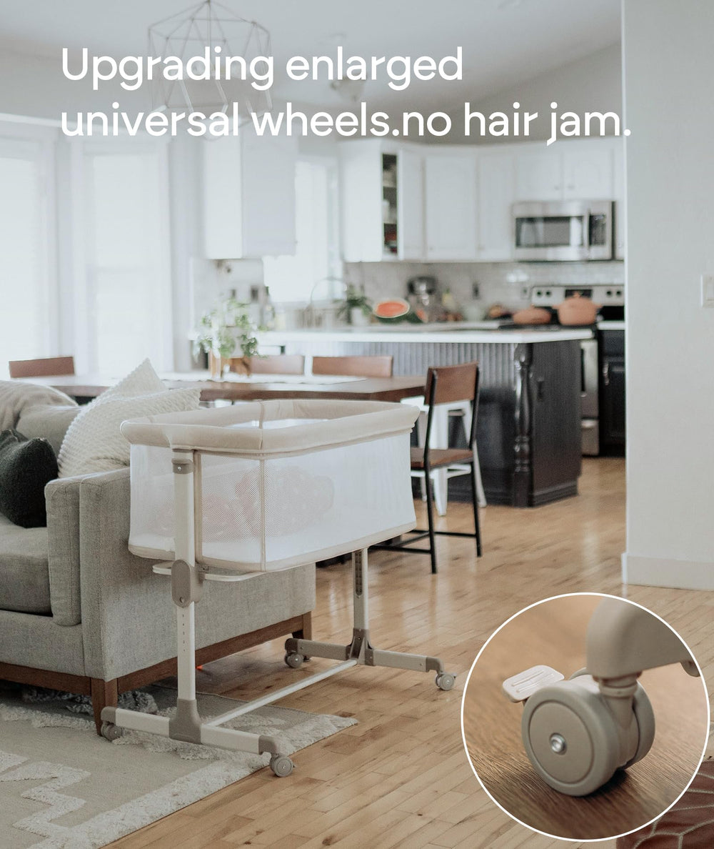 Fodoss seven-height adjustable bassinet—aligns with bed height for seamless contact