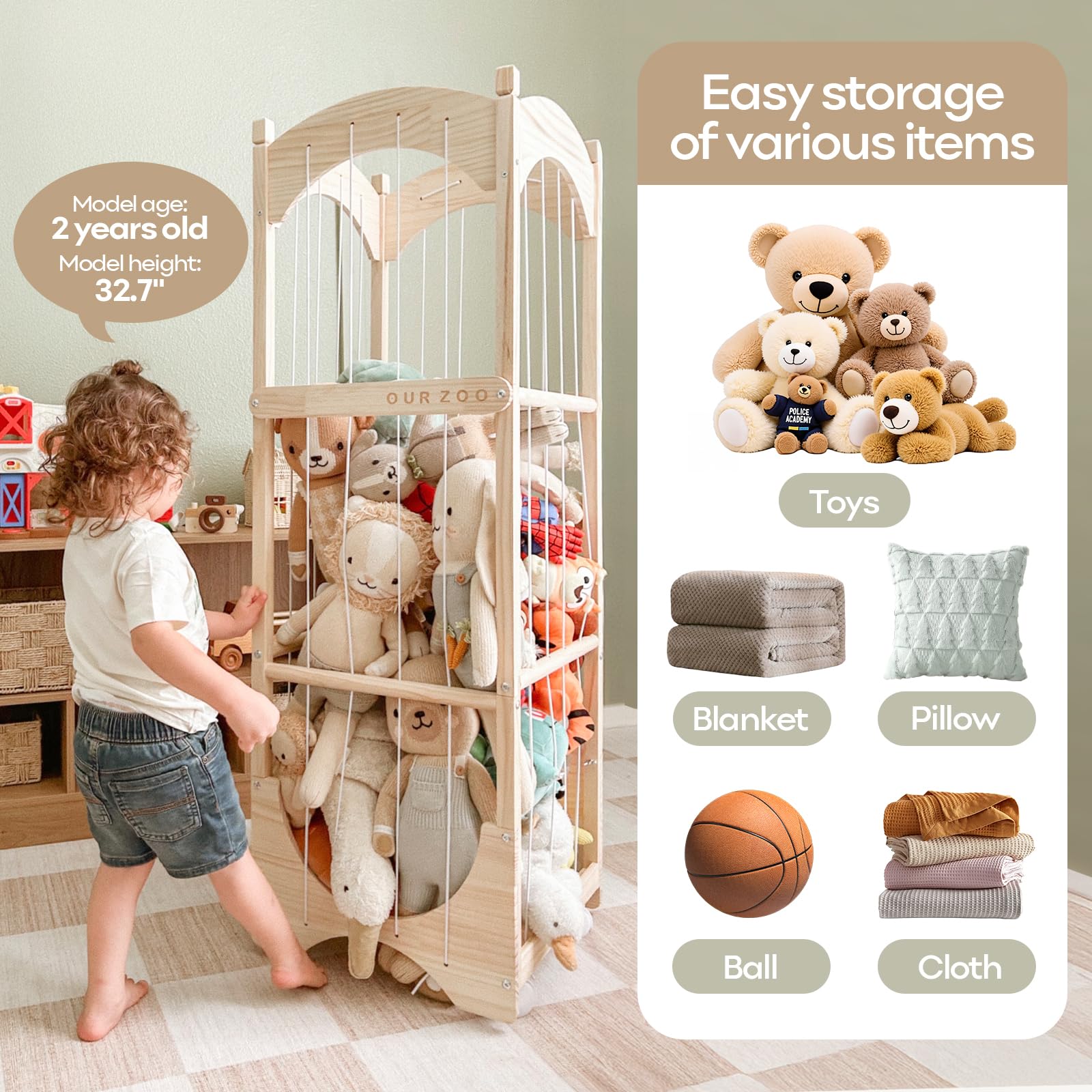 Fodoss stuffed animal storage teddy bear zoo in use offers neat, kid-friendly organization