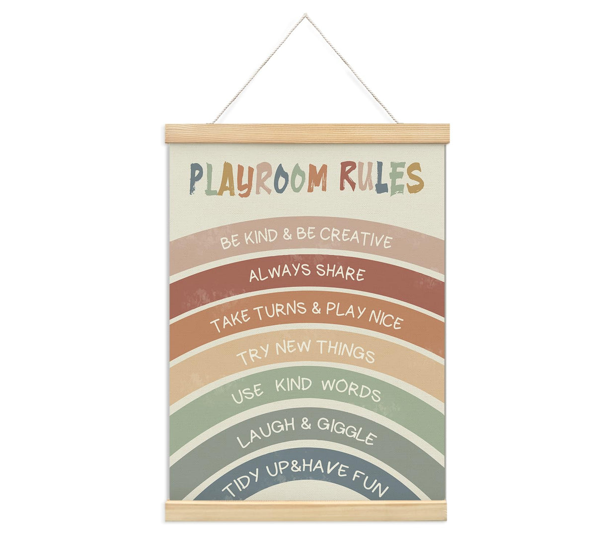 Foedor boho rainbow nursery wall art with wooden frame ready to hang for a cheerful space.