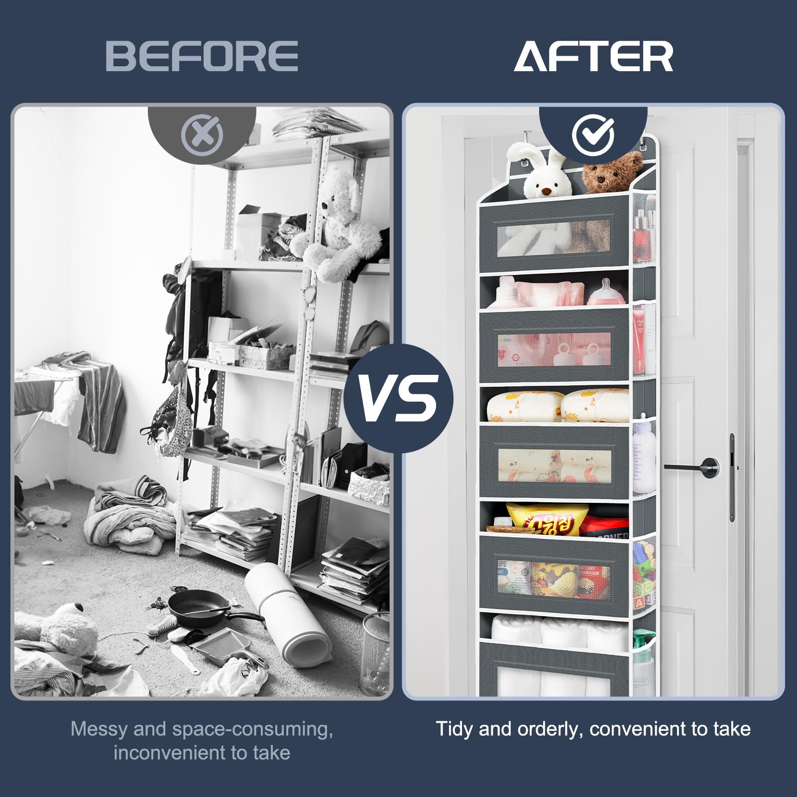Foergenova door organizer with metal hooks demonstrates secure mounting and wobble-free stability.
