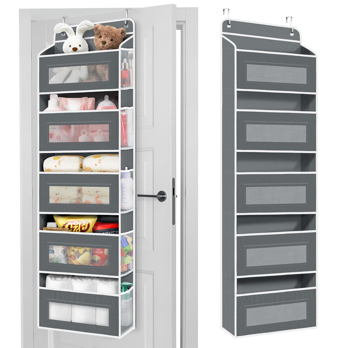 Foergenova over-the-door organizer front view with spacious pockets for easy clothes access.
