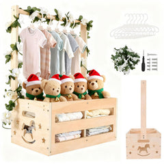 Foileon Baby Shower Crate Closet front view in natural wood, ideal for gifting.