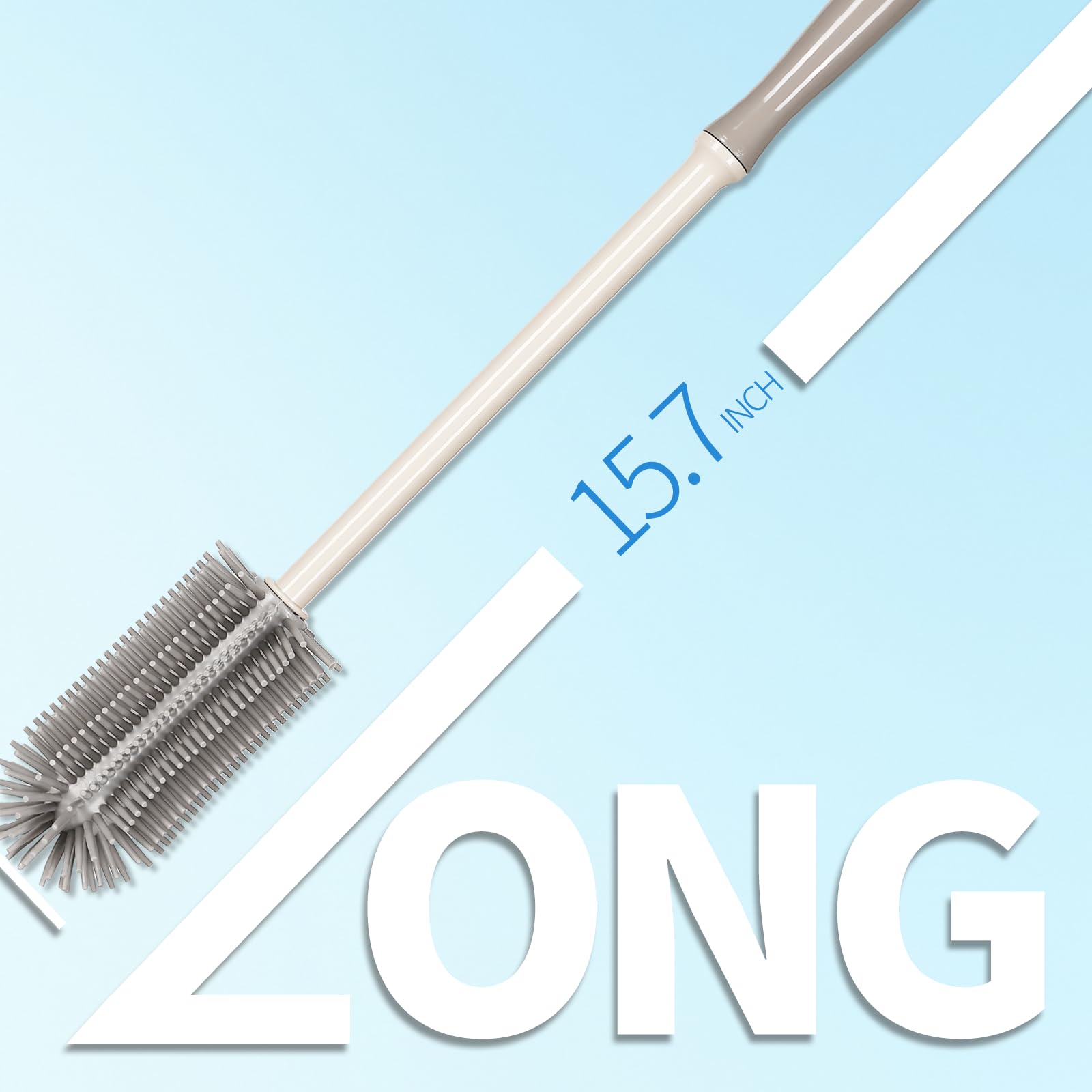 Fojaglad 157-inch bottle brush head reaches narrow mouths for thorough cleaning.