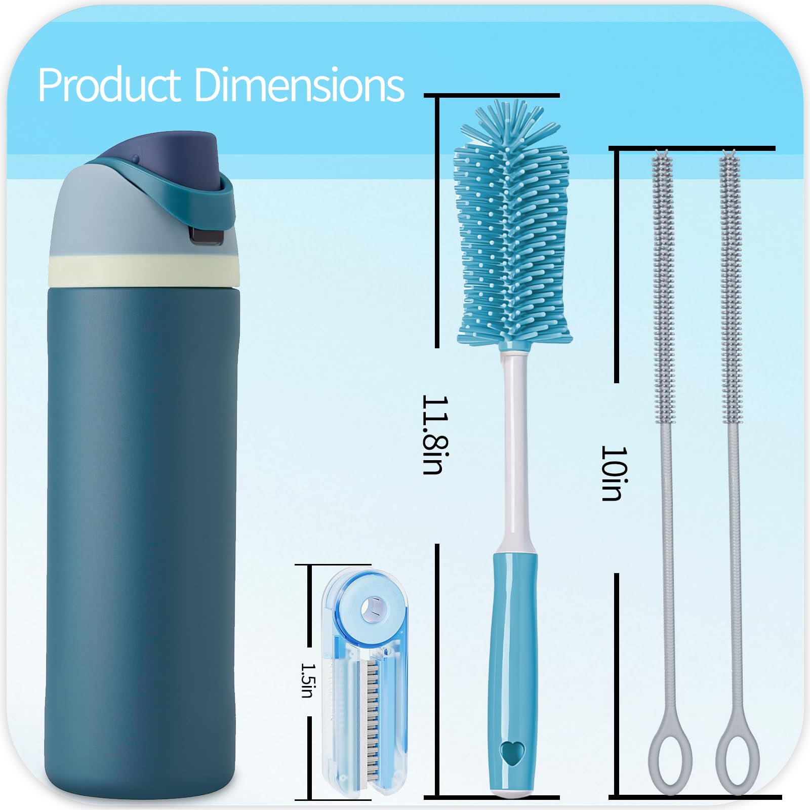 Fojaglad flexible-core straw brush bends to clean various straw shapes.