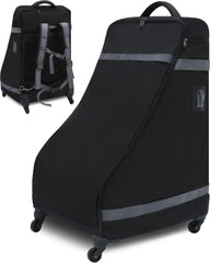 FOKDUVB car seat bag with wheels rolls beside the check-in counter for easy travel.