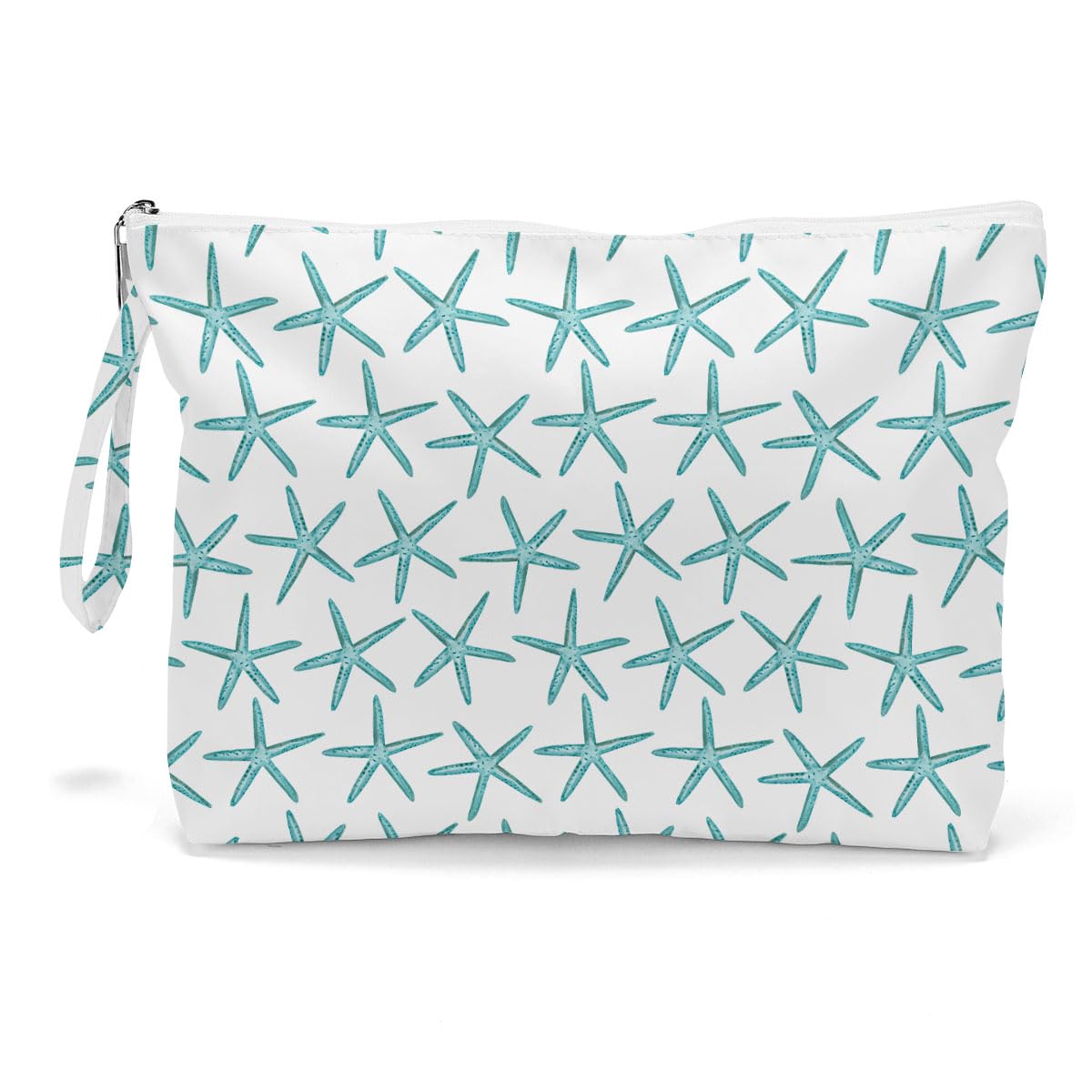 Fokongna travel makeup bag ocean shells pattern keeps cosmetics organized for beach trips.
