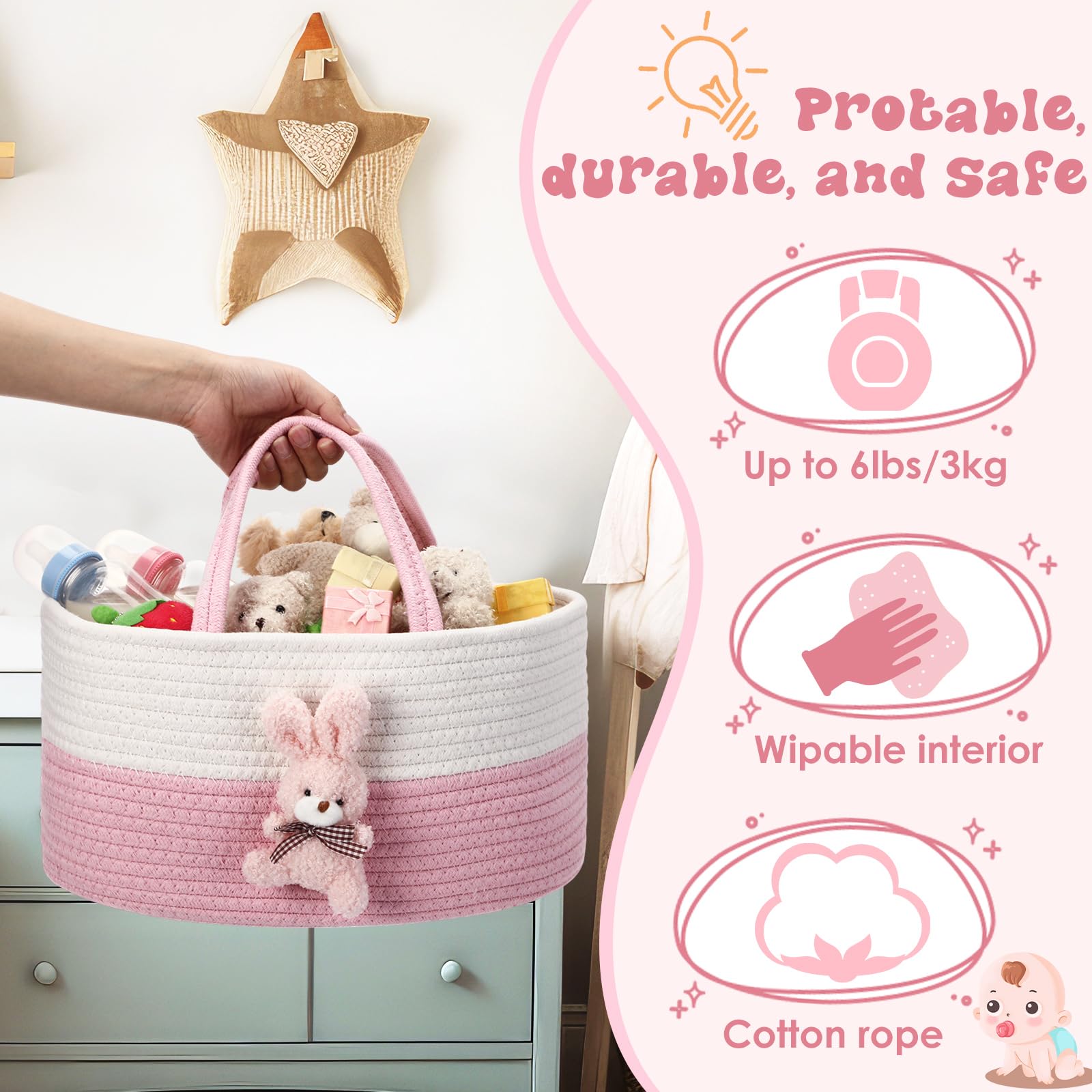 FoldTier Bunny Diaper Caddy bunny design adds cute yet practical nursery storage.