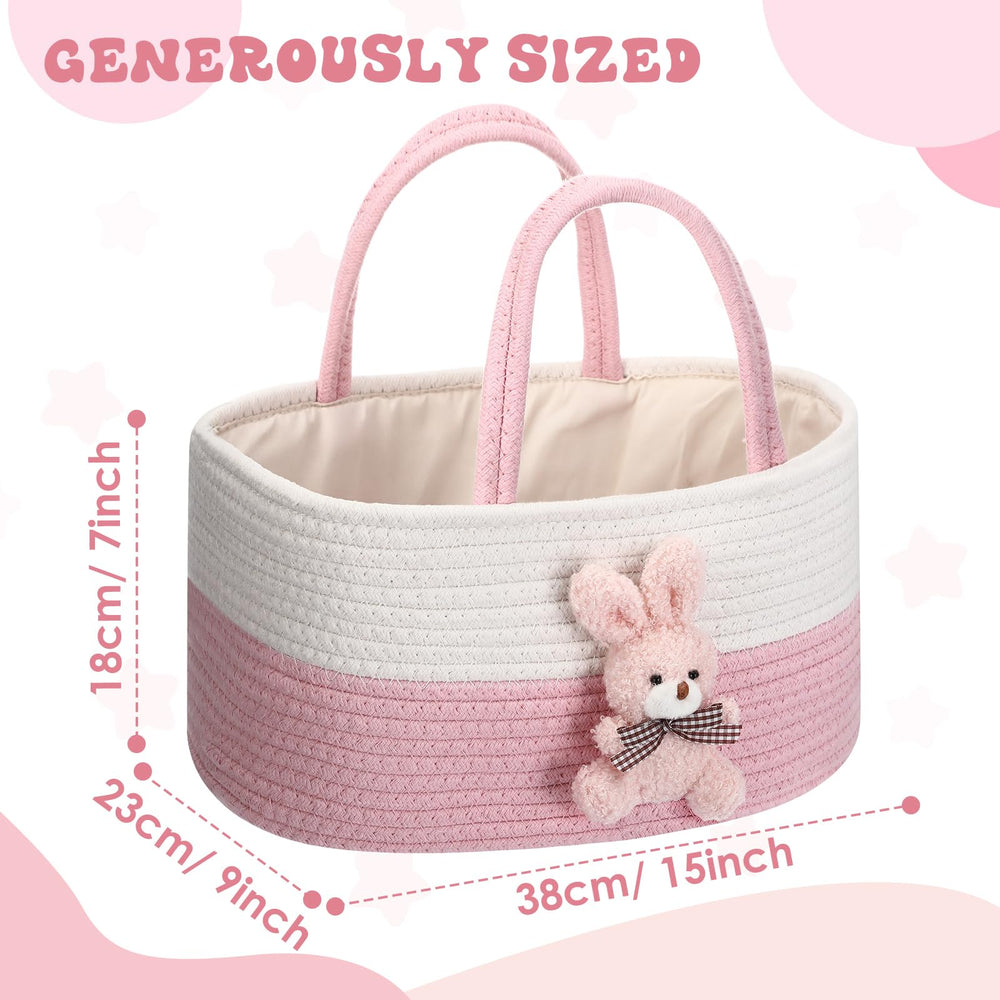 FoldTier Bunny Diaper Caddy with handle, side view for portable nursery storage.