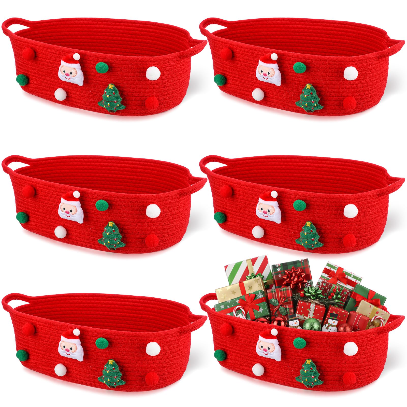FoldTier Christmas basket 6-pack front view showing sturdy handles for gifts and decor.