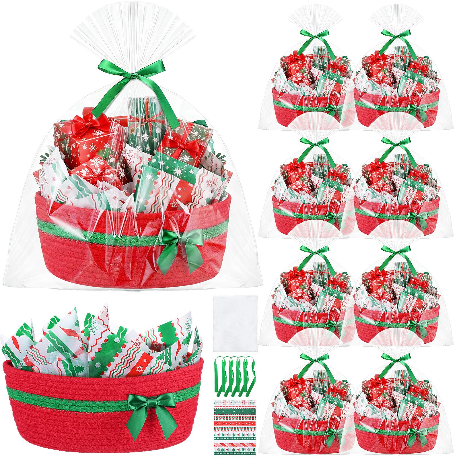 FoldTier Christmas woven basket 8-pack front view for festive gift storage and display