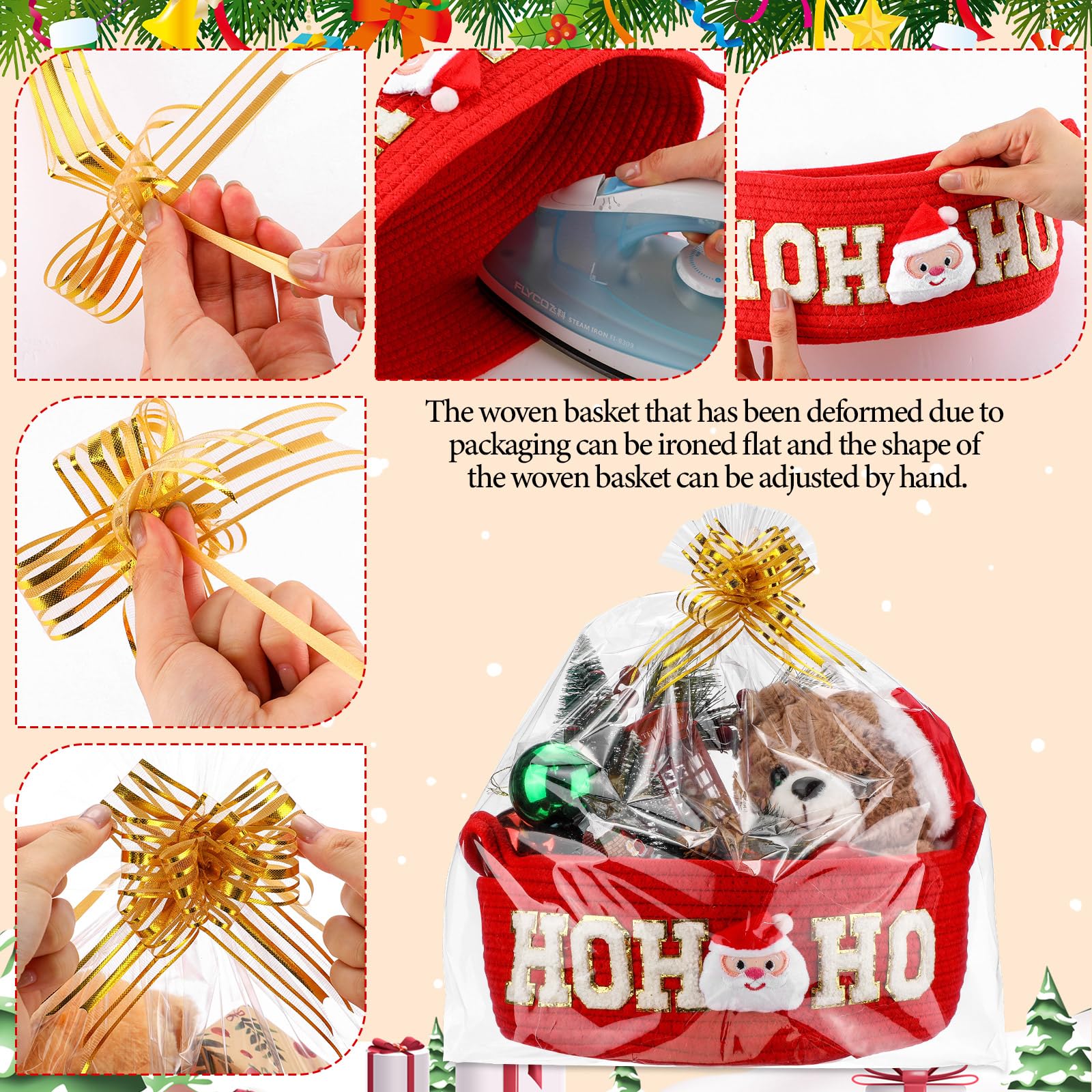 FoldTier clear gift bags showcase wrapped gifts inside for festive presentation.