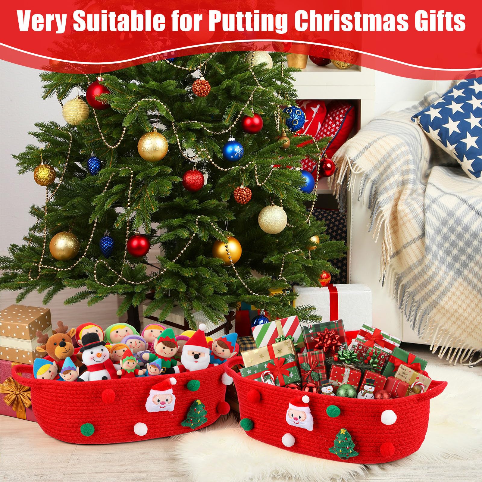 FoldTier Christmas Gift Basket cotton rope texture close-up shows durability.
