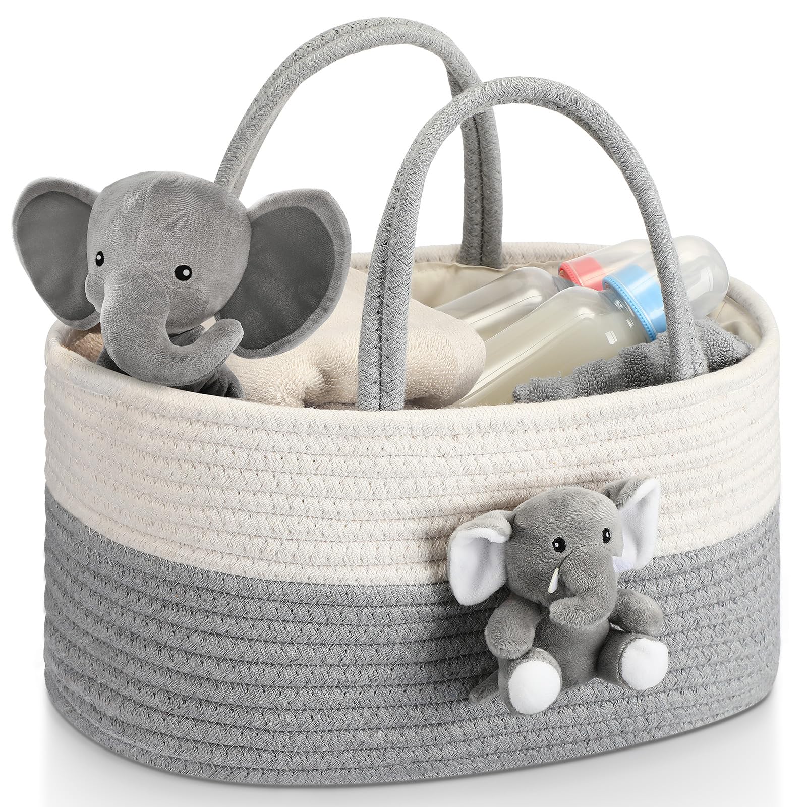 FoldTier Elephant Diaper Caddy front view for easy diaper and wipe access in nursery