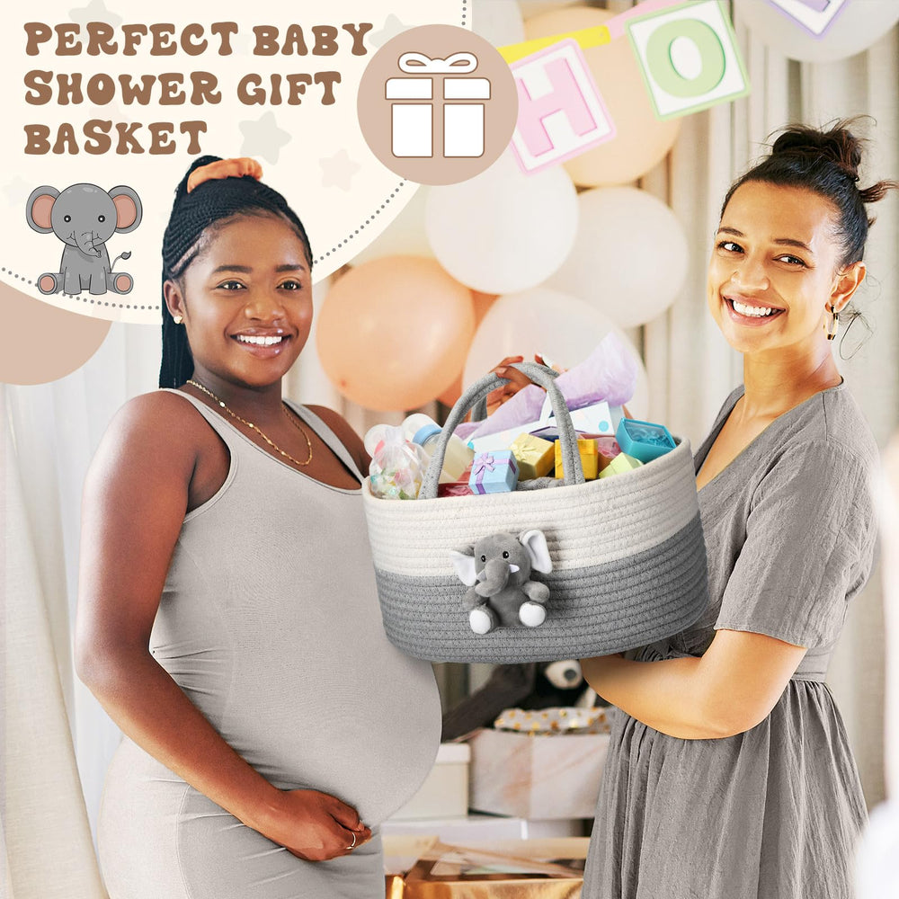 FoldTier Elephant Diaper Caddy nursery decor image demonstrates cute elephant motif in soft gray