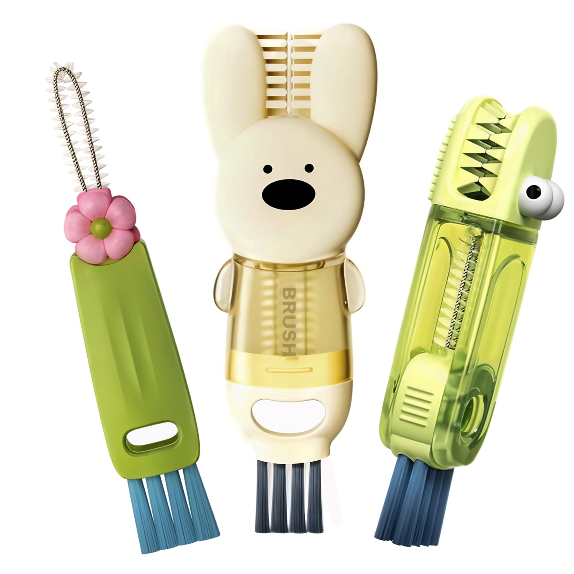 Folisse 3in1 cup cleaner rabbit brush targets bottle lids for deep cleaning