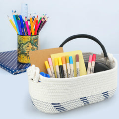 Followarm navy blue striped weave basket detail on a shelf